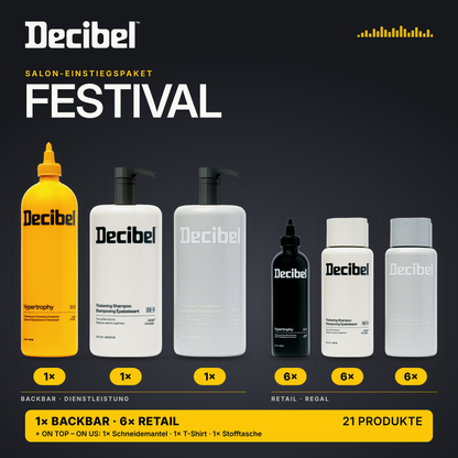 Decibel Einstiegspaket FESTIVAL – 21 Produkte plus Salon-Merch